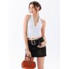 imageREORIA Womens Sexy V Neck Lace Halter Backless Going Out Double Lined Y2K Trendy Cropped Tank TopsWhite