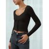 imageREORIA Womens Sweaters Trendy Y2K Sweetheart Neck Ruffle Trim Long Sleeve Lightweight Fitted Crop Tops Knit SweatersBlack