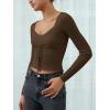 imageREORIA Womens Sweaters Trendy Y2K Sweetheart Neck Ruffle Trim Long Sleeve Lightweight Fitted Crop Tops Knit SweatersCoffee