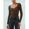 imageREORIA Womens Sweaters Trendy Y2K Sweetheart Neck Ruffle Trim Long Sleeve Lightweight Fitted Crop Tops Knit SweatersCoffee