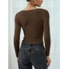 imageREORIA Womens Sweaters Trendy Y2K Sweetheart Neck Ruffle Trim Long Sleeve Lightweight Fitted Crop Tops Knit SweatersCoffee