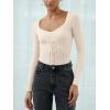 imageREORIA Womens Sweaters Trendy Y2K Sweetheart Neck Ruffle Trim Long Sleeve Lightweight Fitted Crop Tops Knit SweatersOffwhite