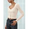 imageREORIA Womens Sweaters Trendy Y2K Sweetheart Neck Ruffle Trim Long Sleeve Lightweight Fitted Crop Tops Knit SweatersOffwhite