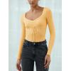 imageREORIA Womens Sweaters Trendy Y2K Sweetheart Neck Ruffle Trim Long Sleeve Lightweight Fitted Crop Tops Knit SweatersYellow
