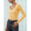 imageREORIA Womens Sweaters Trendy Y2K Sweetheart Neck Ruffle Trim Long Sleeve Lightweight Fitted Crop Tops Knit SweatersYellow