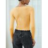 imageREORIA Womens Sweaters Trendy Y2K Sweetheart Neck Ruffle Trim Long Sleeve Lightweight Fitted Crop Tops Knit SweatersYellow