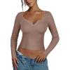 imageREORIA Long Sleeve for Women Sexy Cutout V Neck Knit Cropped Sweaters Trendy Striped Y2K Going Out T Shirt Fall OutfitsLight Coffee