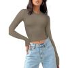 imageREORIA Womens Long Sleeve Shirts Basic Ribbed Crop Tops Fall Fashion Layering Slim Fitted Y2k TopsGrey Brown