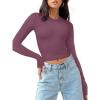 imageREORIA Womens Long Sleeve Shirts Basic Ribbed Crop Tops Fall Fashion Layering Slim Fitted Y2k TopsMasala
