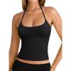imageREORIA Womens Sexy Halter Backless Double Lined Tank Top Y2k Trendy Camisole Crop TopsBlack