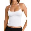 imageREORIA Womens Sexy Halter Backless Double Lined Tank Top Y2k Trendy Camisole Crop TopsWhite