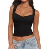 imageREORIA Womens Sexy V Neck Crop Tank Top Y2K Slim Going Out Top Double Lined Basic ShirtBlack