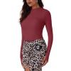 imageREORIA Women Trendy Ruched Mock Turtle Neck Thumb Hole Long Sleeve Bodysuit Lightweight Layering Sexy Slim Body Suit TopsDark Red