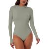 imageREORIA Women Trendy Ruched Mock Turtle Neck Thumb Hole Long Sleeve Bodysuit Lightweight Layering Sexy Slim Body Suit TopsGrey Green