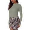 imageREORIA Women Trendy Ruched Mock Turtle Neck Thumb Hole Long Sleeve Bodysuit Lightweight Layering Sexy Slim Body Suit TopsGrey Green