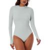 imageREORIA Women Trendy Ruched Mock Turtle Neck Thumb Hole Long Sleeve Bodysuit Lightweight Layering Sexy Slim Body Suit TopsLinght Grey