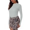 imageREORIA Women Trendy Ruched Mock Turtle Neck Thumb Hole Long Sleeve Bodysuit Lightweight Layering Sexy Slim Body Suit TopsLinght Grey