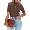 imageREORIA Womens Basic Mock Neck Half Sleeve SlimFit Leotards Tops Dressy Casual Ribbed Knit Bodysuit ShirtsCoffee