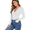 imageREORIA Womens Casual Sexy V Neck Long Sleeve Work Ribbed Fitted Thong Bodysuit TopsWhite
