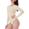 imageREORIA Womens Crew Neck Long Sleeve Bodysuits Basic Slim Fit Comfy Lightweight Layering Top Fall Winter OutfitsApricot