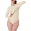 imageREORIA Womens Crew Neck Long Sleeve Bodysuits Basic Slim Fit Comfy Lightweight Layering Top Fall Winter OutfitsApricot
