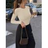 imageREORIA Womens Crew Neck Long Sleeve Bodysuits Basic Slim Fit Comfy Lightweight Layering Top Fall Winter OutfitsApricot