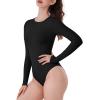 imageREORIA Womens Crew Neck Long Sleeve Bodysuits Basic Slim Fit Comfy Lightweight Layering Top Fall Winter OutfitsBlack