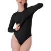 imageREORIA Womens Crew Neck Long Sleeve Bodysuits Basic Slim Fit Comfy Lightweight Layering Top Fall Winter OutfitsBlack