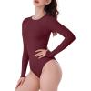 imageREORIA Womens Crew Neck Long Sleeve Bodysuits Basic Slim Fit Comfy Lightweight Layering Top Fall Winter OutfitsBurgundy