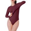 imageREORIA Womens Crew Neck Long Sleeve Bodysuits Basic Slim Fit Comfy Lightweight Layering Top Fall Winter OutfitsBurgundy