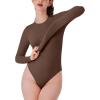 imageREORIA Womens Crew Neck Long Sleeve Bodysuits Basic Slim Fit Comfy Lightweight Layering Top Fall Winter OutfitsCoffee