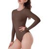 imageREORIA Womens Crew Neck Long Sleeve Bodysuits Basic Slim Fit Comfy Lightweight Layering Top Fall Winter OutfitsCoffee