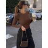 imageREORIA Womens Crew Neck Long Sleeve Bodysuits Basic Slim Fit Comfy Lightweight Layering Top Fall Winter OutfitsCoffee