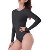 imageREORIA Womens Crew Neck Long Sleeve Bodysuits Basic Slim Fit Comfy Lightweight Layering Top Fall Winter OutfitsDark Grey