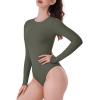 imageREORIA Womens Crew Neck Long Sleeve Bodysuits Basic Slim Fit Comfy Lightweight Layering Top Fall Winter OutfitsGrey Green