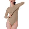 imageREORIA Womens Crew Neck Long Sleeve Bodysuits Basic Slim Fit Comfy Lightweight Layering Top Fall Winter OutfitsKhaki
