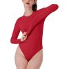 imageREORIA Womens Crew Neck Long Sleeve Bodysuits Basic Slim Fit Comfy Lightweight Layering Top Fall Winter OutfitsRed