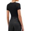 imageREORIA Womens Crew Neck Sheer Mesh Short Sleeve Bodysuits Comfy Double Lined Trendy Tank Top Body SuitsBlack