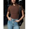 imageREORIA Womens Crew Neck Sheer Mesh Short Sleeve Bodysuits Comfy Double Lined Trendy Tank Top Body SuitsCoffee