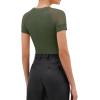 imageREORIA Womens Crew Neck Sheer Mesh Short Sleeve Bodysuits Comfy Double Lined Trendy Tank Top Body SuitsDark Green