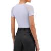 imageREORIA Womens Crew Neck Sheer Mesh Short Sleeve Bodysuits Comfy Double Lined Trendy Tank Top Body SuitsWhite