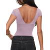 imageREORIA Womens Deep V Neck Bodysuit Double Lined Lace Bodysuit Short Sleeve Backless Top Sexy Going Out OutfitsHazy Lilac