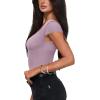 imageREORIA Womens Deep V Neck Bodysuit Double Lined Lace Bodysuit Short Sleeve Backless Top Sexy Going Out OutfitsHazy Lilac