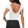 imageREORIA Womens Deep V Neck Bodysuit Double Lined Lace Bodysuit Short Sleeve Backless Top Sexy Going Out OutfitsWhite