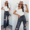 imageREORIA Womens Sexy Asymmetrical Neck Short Sleeve Ribbed Slimming Thong Bodysuit TopsWhite