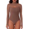 imageREORIA Womens Sexy Cutout Turtle Neck Long Sleeve Sheer Mesh Thong Bodysuits Tops Trendy Fall Going Out OutfitsCoffee