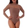 imageREORIA Womens Sexy Cutout Turtle Neck Long Sleeve Sheer Mesh Thong Bodysuits Tops Trendy Fall Going Out OutfitsCoffee