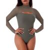 imageREORIA Womens Sexy Cutout Turtle Neck Long Sleeve Sheer Mesh Thong Bodysuits Tops Trendy Fall Going Out OutfitsGrey Green