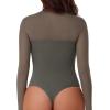 imageREORIA Womens Sexy Cutout Turtle Neck Long Sleeve Sheer Mesh Thong Bodysuits Tops Trendy Fall Going Out OutfitsGrey Green