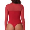 imageREORIA Womens Sexy Cutout Turtle Neck Long Sleeve Sheer Mesh Thong Bodysuits Tops Trendy Fall Going Out OutfitsRed